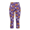 thumbnail image 4 of SCRAWLGOD Halloween Skull Bat Pumpkin Spider Print Violet Capri Leggings for Women - Slim High Waisted Capris Tummy Control Yoga Pants with Pockets Breathable Workout Cycling Cropped Tights, XXL, 4 of 7