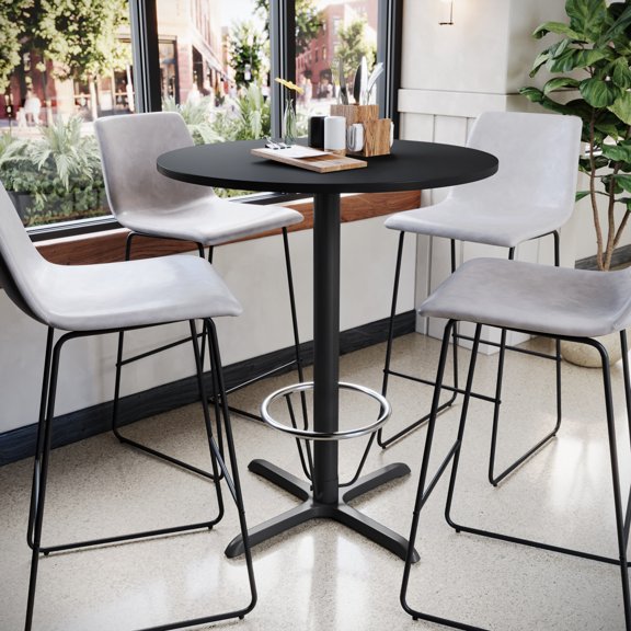 Emma   Oliver 36"RD Black Laminate Bar Table Top-30"x30" Base/Foot Ring