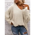 thumbnail image 2 of Long Sleeved Fall Winter Women V-neck Loose Sweater Oversize Knit Pullover, 2 of 3