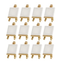 12 Pack 3 x 3 Inch Stretched Mini Canvases Small Painting Canvas with Mini Easel Art Canvases for Painting with Wood Display Easel for Kids Painting Party Craft Acrylic Pouring Oil Water Color Supply