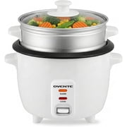 OVENTE Electric Rice Cooker and Food Steamer – 10-Cup Cooked Capacity (5 Cups Uncooked), Nonstick Removable Pot, Keep Warm Function, Steaming Basket, Measuring Cup & Spatula Included, White RCS01W