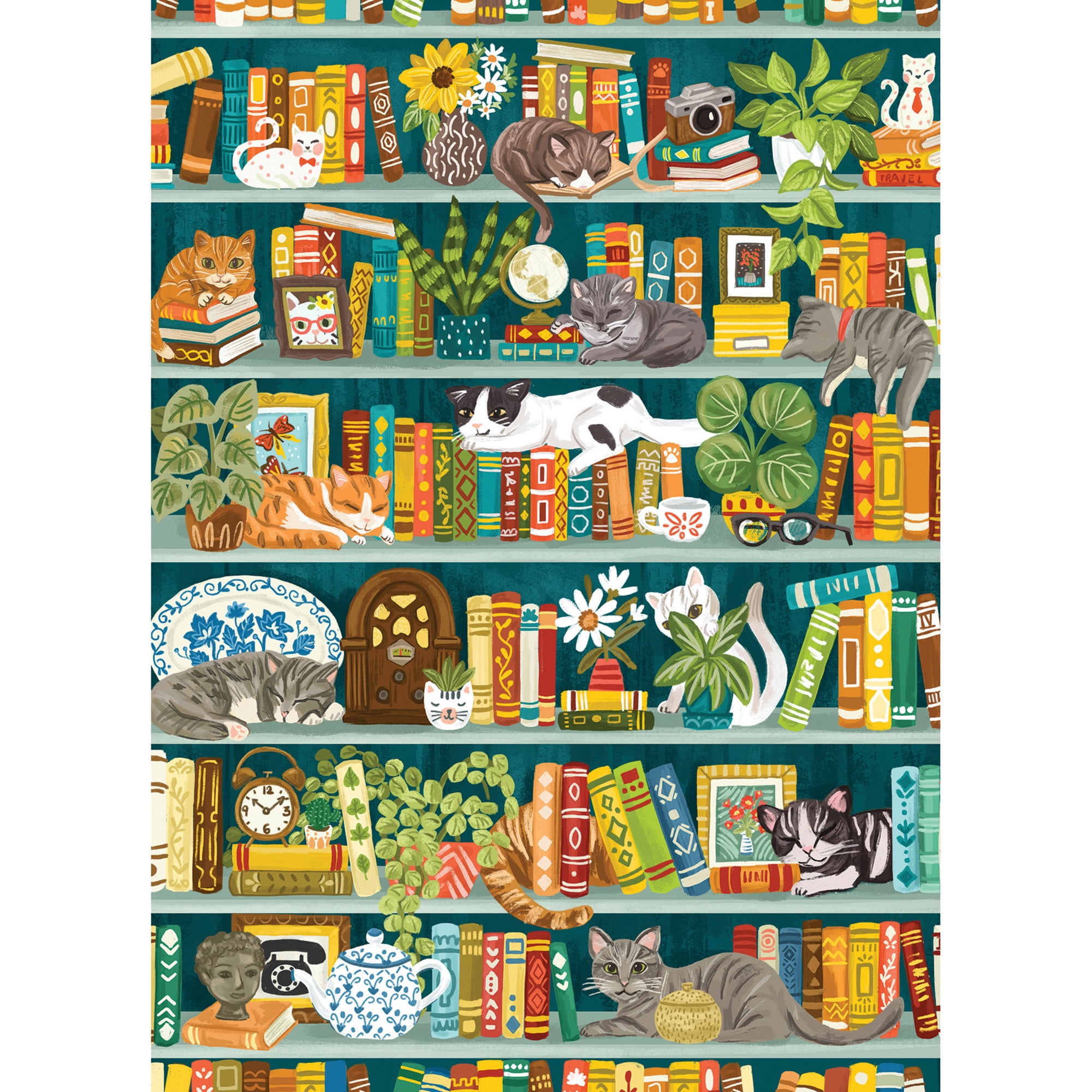 Puzzle Cobble Hill Da 1000 Pezzi - 'The Purrfect Bookshelf', 67,6 X 48,9 Cm, Con Poster Incluso, Cartone Riciclato