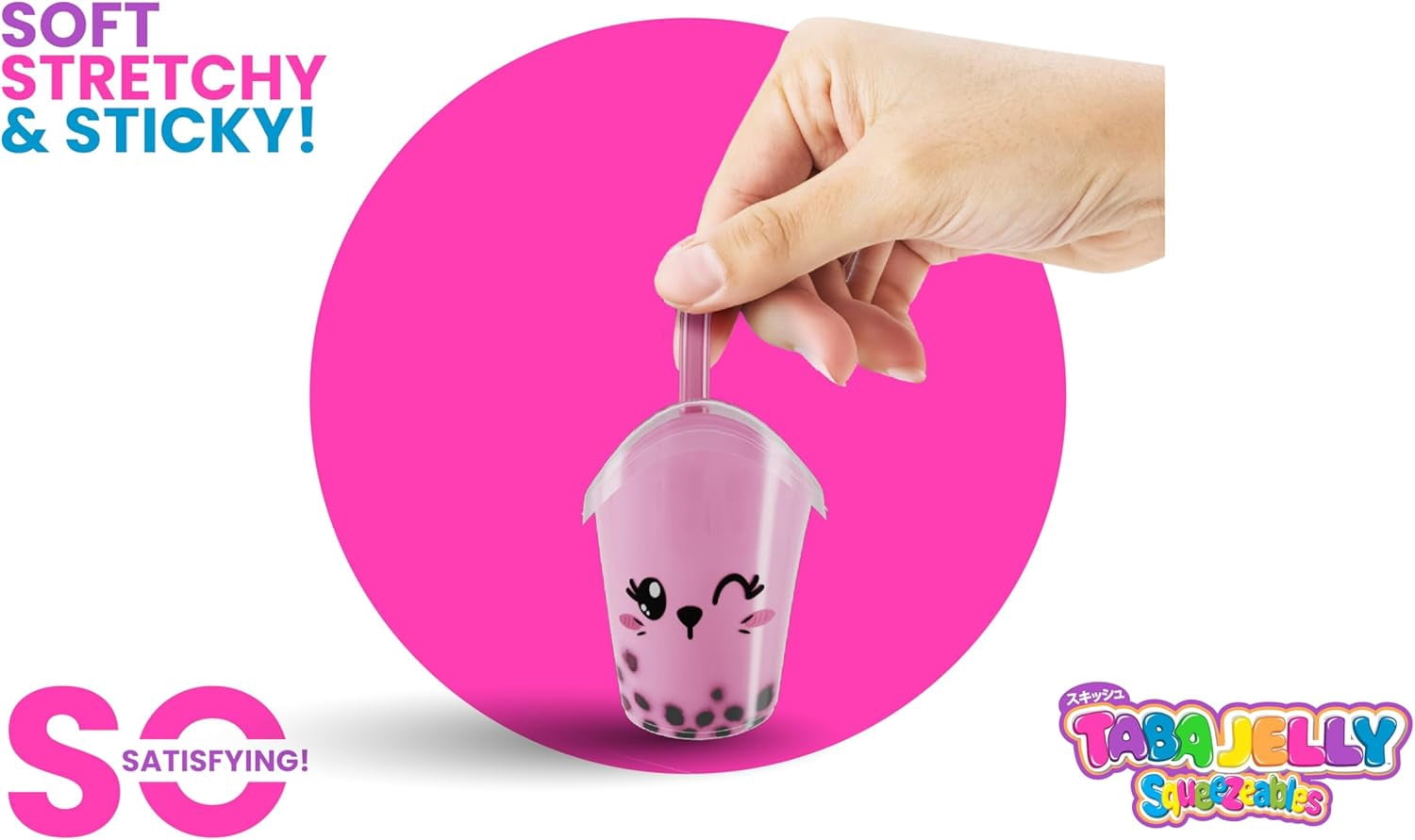 Squeezy Bubble Tea Cup Series 3 Bella Bobba, Pink Decorative Toy with Donut Charm, 1 Pieces