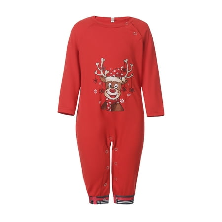 

Liliz Christmas Family Pajamas Set Cartoon Deer Print Red Tops+Plaid Pants/Romper