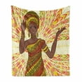 thumbnail image 1 of African Soft Flannel Fleece Throw Blanket, Dancing Woman Hand Drawing Geometric Ornament Colorful Print, Cozy Plush for Indoor and Outdoor Use, 50" x 60", Green Red Yellow, by Ambesonne, 1 of 6