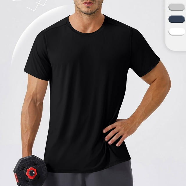 pstuiky camisetas para hombre, Blusas/camisetas casuales de verano para hombre, de color liso y cuello redondo camisas casuales para hombre m