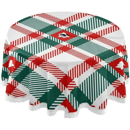 

SKYSONIC Christmas Tree Red Green Plaid Outdoor Round Tablecloth Waterproof Stain-Resistant Non-Slip Circular Tablecloth 60 Inch with Umbrella Hole and Zipper for Tabletop Backyard Party BBQ Decor