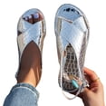 thumbnail image 5 of Womens Silver Slingback Sandals, Metallic Croc-Embossed Open Toe with Adjustable Buckle, Comfortable Dressy Casual Flat Sandals for Women, Size 6-11,Size 40, 5 of 8