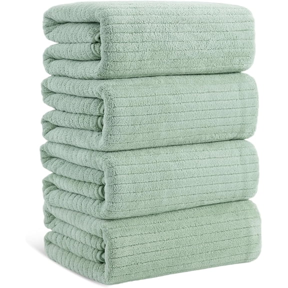 Covina Home 4 Pack Light Green Bath Towel Set Microfiber Bathroom Towel Set Ultra Soft Plush Oversized Towels Adult Luxury Bath Sheet