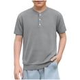 thumbnail image 1 of Chandail à Manches Courtes en Tricot Gaufré pour Garçons, Haut Uni à Col Rond Décontracté pour Enfants, Tenue Quotidienne et Jeu, 1 of 7