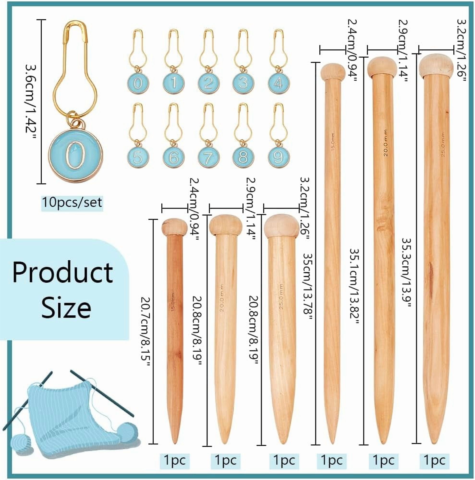 6 Pcs 6 Sizes Large Knitting Needles 10 Pcs 0-9 Numbers Alloy Enamel Flat Round Stitch Markers Bamboo Circular Knitting Needles for Yarn Beginner DIY Fabric Crafts Crochet
