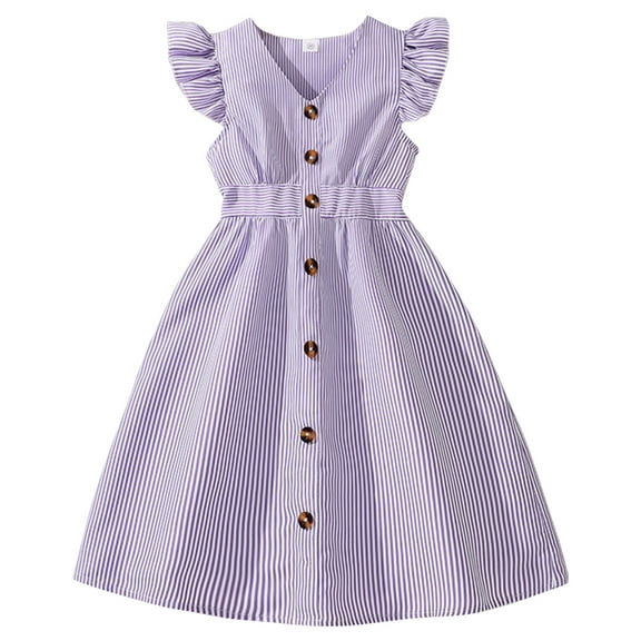 GYRATEDREAM Little Girls Flutter Sleeve Dresses Summer Cotton Casual Button Down Sundress Midi Dresses for 8-12 Years Kids