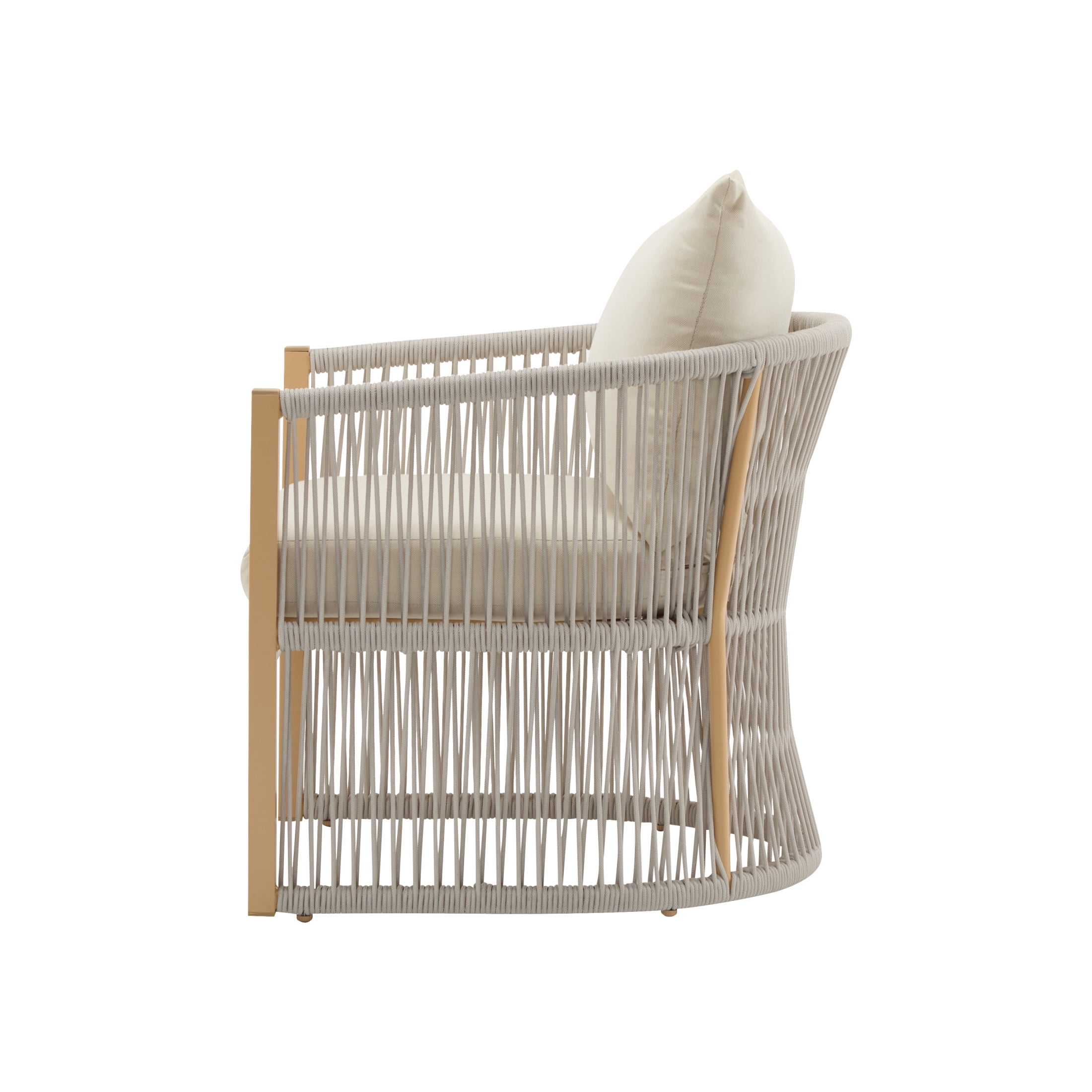 Knox Modern Outdoor Patio Rope-Weave Lounge Chair, Club Chair with Curved Frame, Aluminum Base, and Cushions, Beige