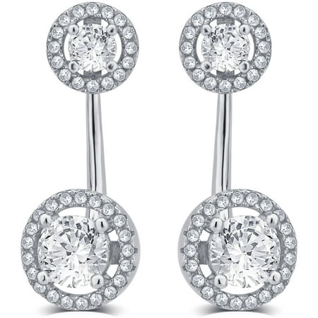 3/4 Carat T.G.W. White Sapphire and White Round-Cut CZ Sterling Silver Fashion Earrings