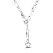 Everly Women's 3.5mm Fancy Cut Oval Link With Heart Charm Sterling Silver Necklace, 16"
