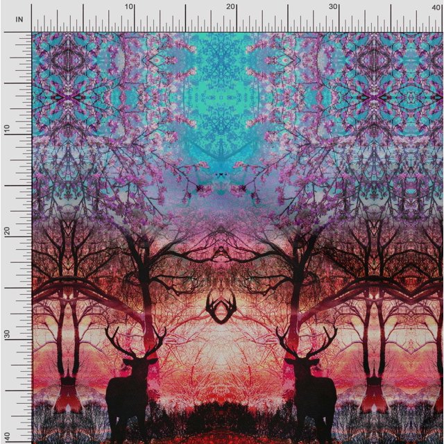Soimoi Satin Silk Fabric Deer Panel Fabric Prints by Yard 42 Inch Wide
