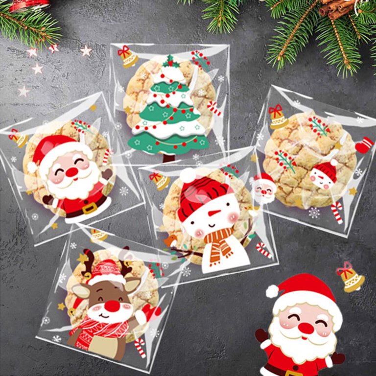 100 PCS Christmas Cellophane Treat Bags | White Snowflake Pattern For Cookies Candy Party