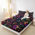 thumbnail image 3 of Manfei Dreamy Neon Glowing Stars Bed Sheets,Galaxy Theme Full Size Sheets,Black,4 Pieces,1 Flat Sheet,1 Fitted Sheet and 2 Pillowcases, 3 of 6