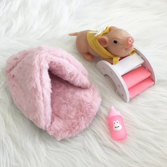 Volobe 5-Inch Silicone Piglet, Handmade Soft Lifelike Cute Reborn Pig with Accessories