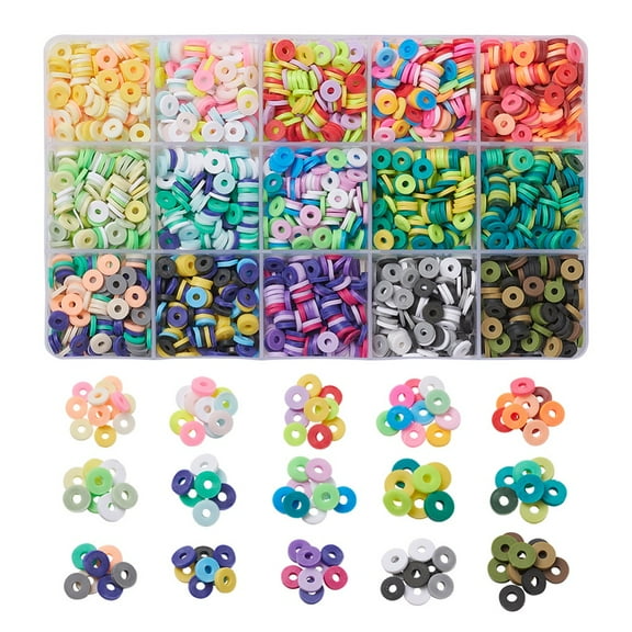 1box 2400pcs 15 colors Handmade Polymer Clay Beads Heishi Beads for Jewelry Crafts Supplies Disc/Flat Round Mixed color 6x1mm Hole: 2mm 160pcs/color
