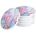 thumbnail image 1 of RYLABLUE Oil Painting Style Pink Sakura Set of 4 Car Coaster for Drinks, Absorbent Ceramic Stone Coasters Cup Mat with Cork Base for Home Kitchen Room Coffee Table Bar Decor, 1 of 5