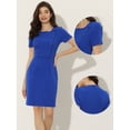 thumbnail image 2 of Vestido de tubo Allegra K Azul Real L, informal, de negocios, cuello redondo, manga corta, 2 of 6