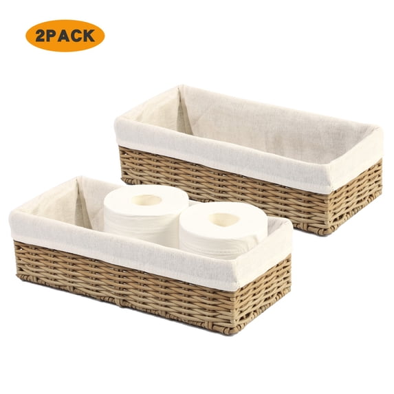 HOSROOME Bathroom Toilet Paper Storage Basket for Toilet Tank Top Wicker Storage Baskets for Organizing(Set of 2,Beige)