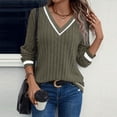 thumbnail image 4 of Womens Color Block Long Sleeve Shirt Fall Tops Fashion Outfits Dressy Casual V Neck Tunic Cute Clothes Sweater Trendy Army Green 2XL, 4 of 5