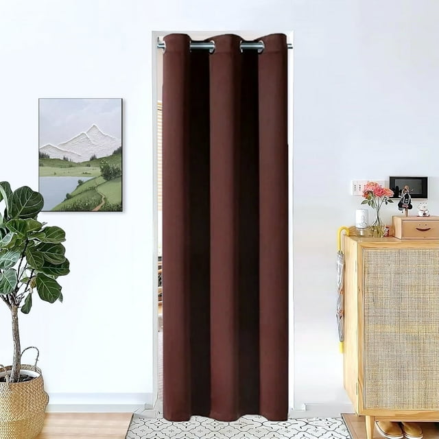 Cortina opaca para puertas y armarios K68, color marrón, con aislamiento térmico y ojales superiores para dormitorio, 94 x 213 cm