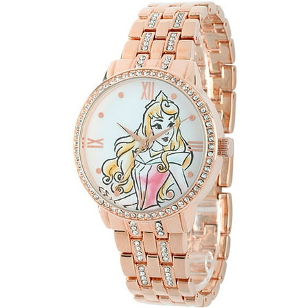 Disney Princess Women's Alloy Case Watch, Rose Gold CZ Bracelet