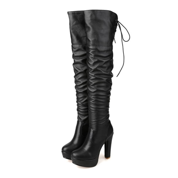 2021 Bottes pour Femmes en Cuir PU Extensible au-Dessus du Genou, Talons Hauts Aguichant pour Fête, Plateforme, Femme, Noir, Grande Taille 43 dfv3