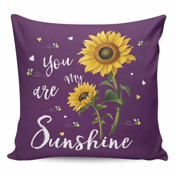 Purple Sunshine Sunflower Pillow Covers 18x18 Inch Decorative Throw Pillow Cover, Pastoral Bees Farmhouse Floral Sofa Pillowcases Accent Cushion Case Home Decor Bedroom Living Room