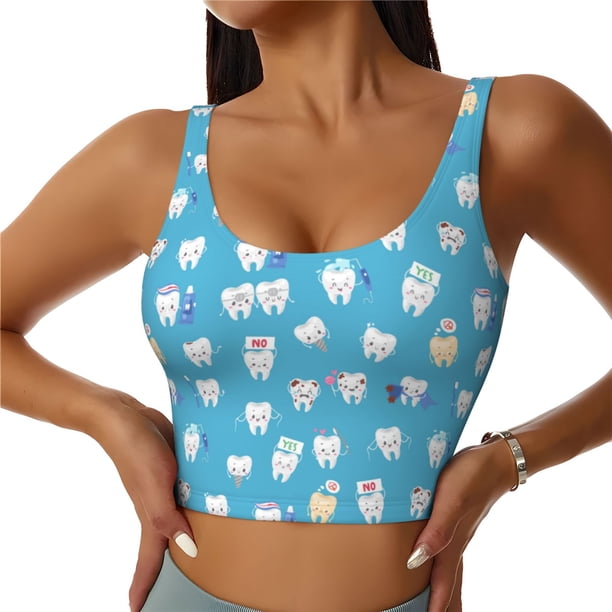 Fotbe Healthy And Ill White Teeth Sujetador Deportivo Largo sin Aros para Mujer con Almohadillas y Soporte Medio, Transpirable y Absorbente, Camiseta Tipo Chaleco o Tank Top-Medium