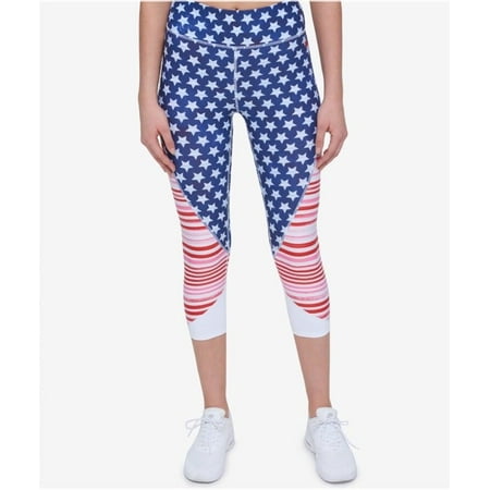 Tommy Hilfiger Womens Active Mid Rise Crop Leggings (American Flag Print, Small)
