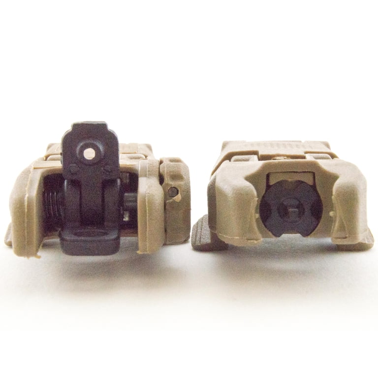 Flip-Up Front & Rear Backup Iron Sights Set - Dual Aperture - Tan Polymer Construction - Folding Sights For AR & Tactical Rifles