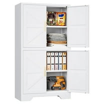 White Storage Cabinet with 4 Doors and 2 Adjustable Shelves,Farmhouse Food Pantry Cabinets,Small Bathroom Cabinet,4 Tier Metal Storage Cabinets for Home Kitchen,Dining/Living/Laundry/Room