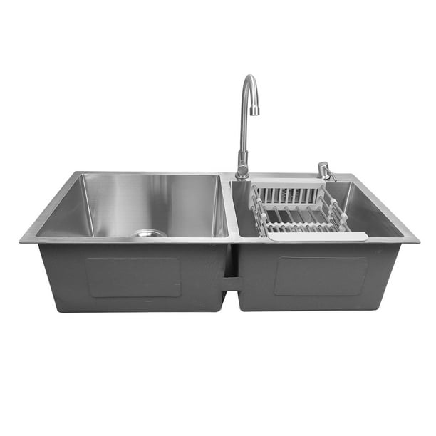 Fregadero De Acero Inoxidable, Fregadero De Cocina De Doble Cuenco De Fácil Instalación Y Gran Espacio Para Cocina