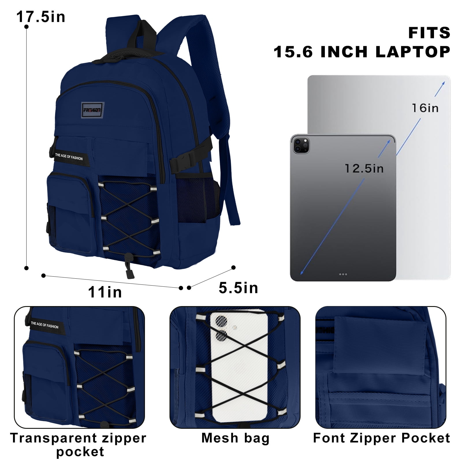 DAKIMOE School Backpack High School Bookbag Durable Large Capacity Lightweight Daypack for College Students Travel Daypack, Blue