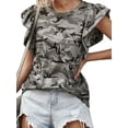 thumbnail image 4 of Women Crew Neck Short Sleeve Camouflage Print T-shirt With Pocket, 4 of 5