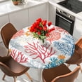 thumbnail image 2 of Colorful Coral Round Tablecloth 55-60 Inch Round Fitted Table Cloth with Elastic Edge, Coastal Ocean Abstract Gradient Sea Waterproof Table Cover Protector for Outdoor Picnic Party Dining, 2 of 6