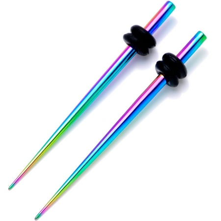Straight Taper - Body Candy Rainbow Anodized Titanium Steel Micro Taper Straight Plug Set of 2 14 Gauge