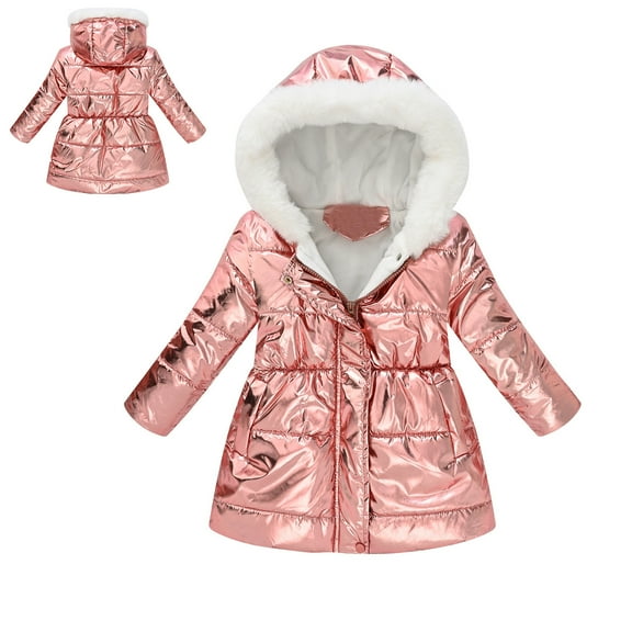 Kids Winter Coat for Girls Hooded Puffer Jacket Rose Gold Coat Zip up Long Sleeve Waterproof Kids Thicken Jacket Girls Fall Jacket 4-5 Years