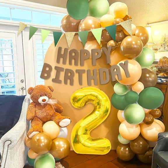 Forest Gold 2nd Birthday Decor Set - Fresh and Natural Foil Number Balloons   3D Letter Banner Combination