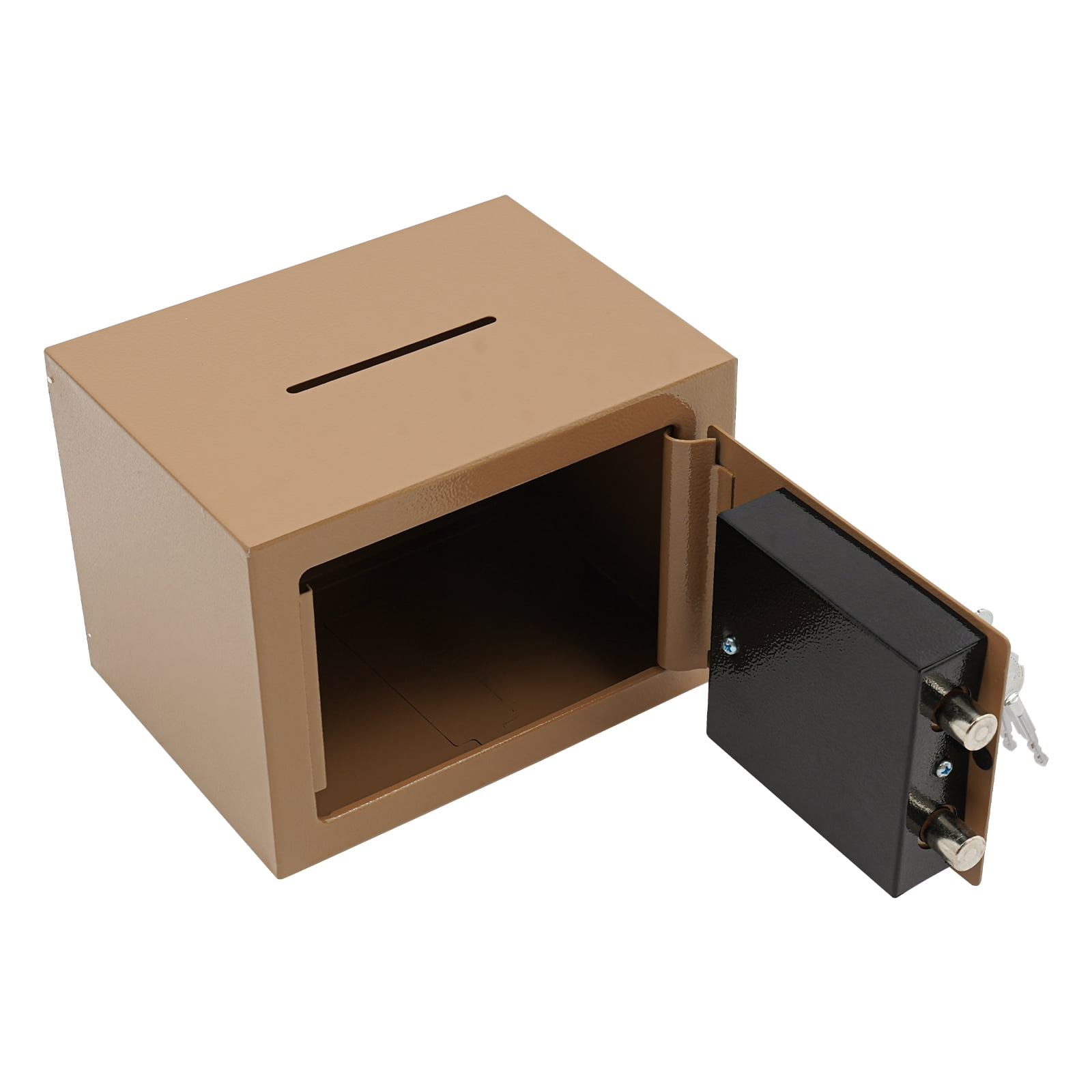 Gold Small Safe Box with Drop Slot, Safety Box for Money, Depository Safe with Drop Slot Mountable Cash Box with Lock for Home & Office Security