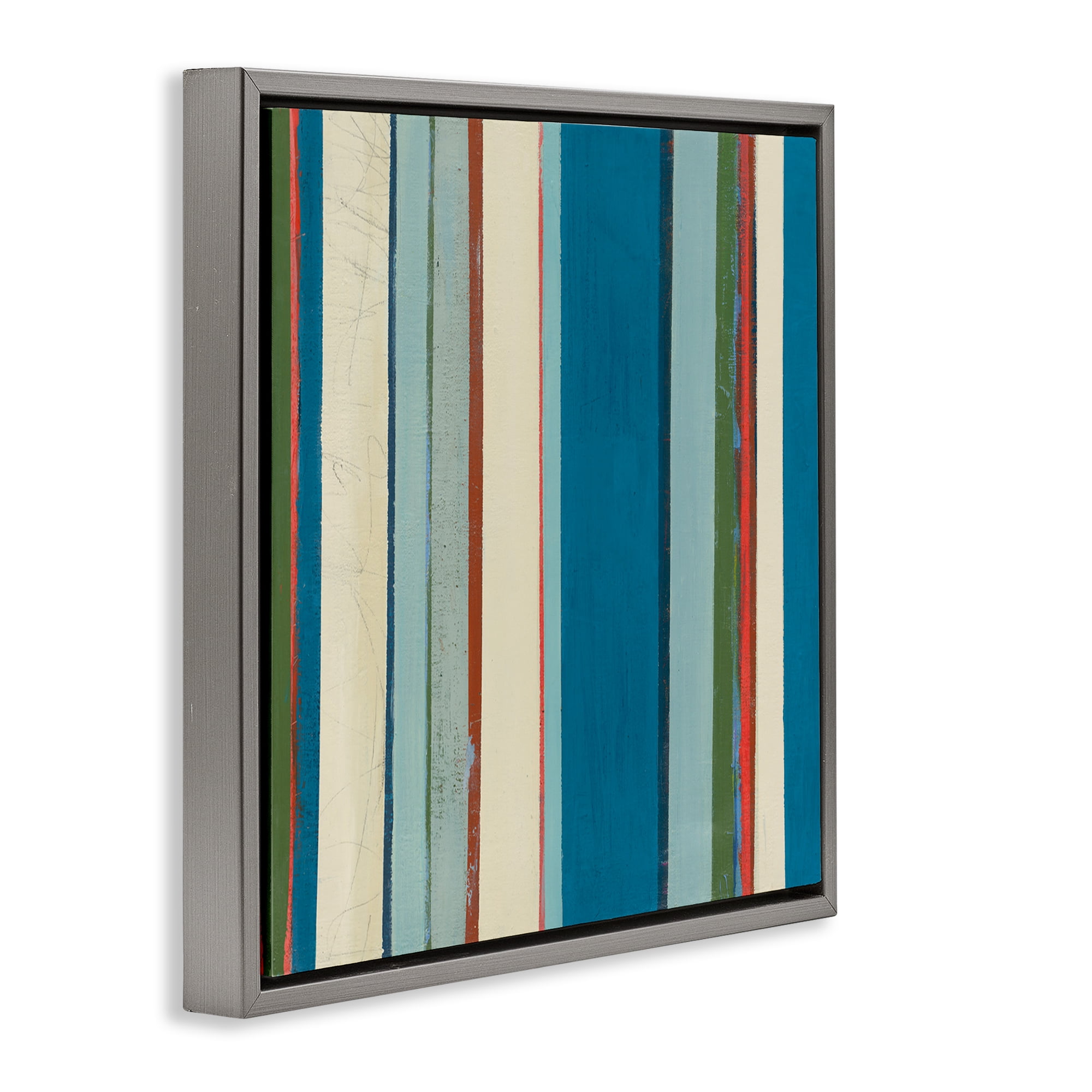 Stupell Industries Asymmetrical Blue Stripes Abstract Painting Gray Floater Framed Canvas Art Print Wall Art, 18 x 18