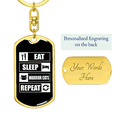 thumbnail image 3 of Eat Sleep Cats Stainless Steel or 18k Gold Premium Swivel Dog Tag Keychain, 3 of 8