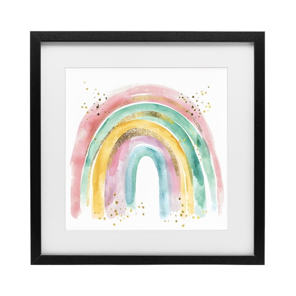 Stupell Industries Pastel Rainbow with Gold Accents Black Framed Print Under Glass, design by Creative Studio