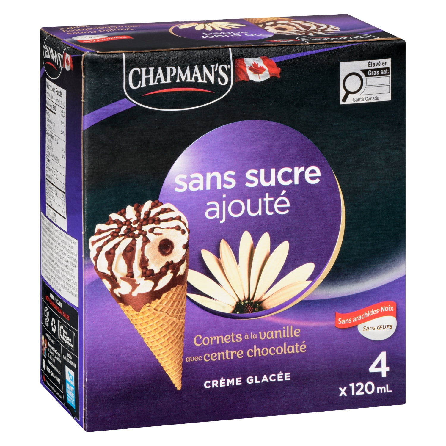 Chapman's No Sugar Added Vanilla Ice Cream Cones in a Box, 4 x 120mL