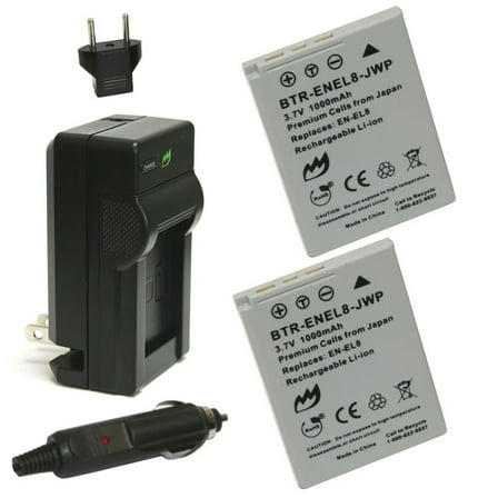 Replacement for Nikon Coolpix S52 Battery (2-Pack, 1000mAh) and Charger