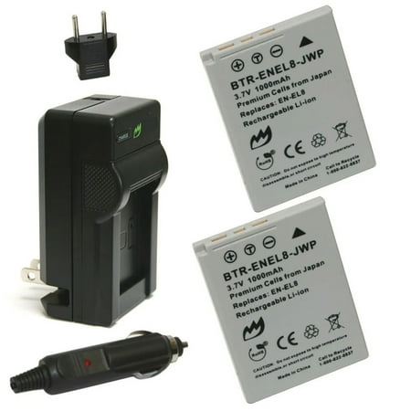 Replacement for Nikon Coolpix S5 Battery (2-Pack 1000mAh) and Charger